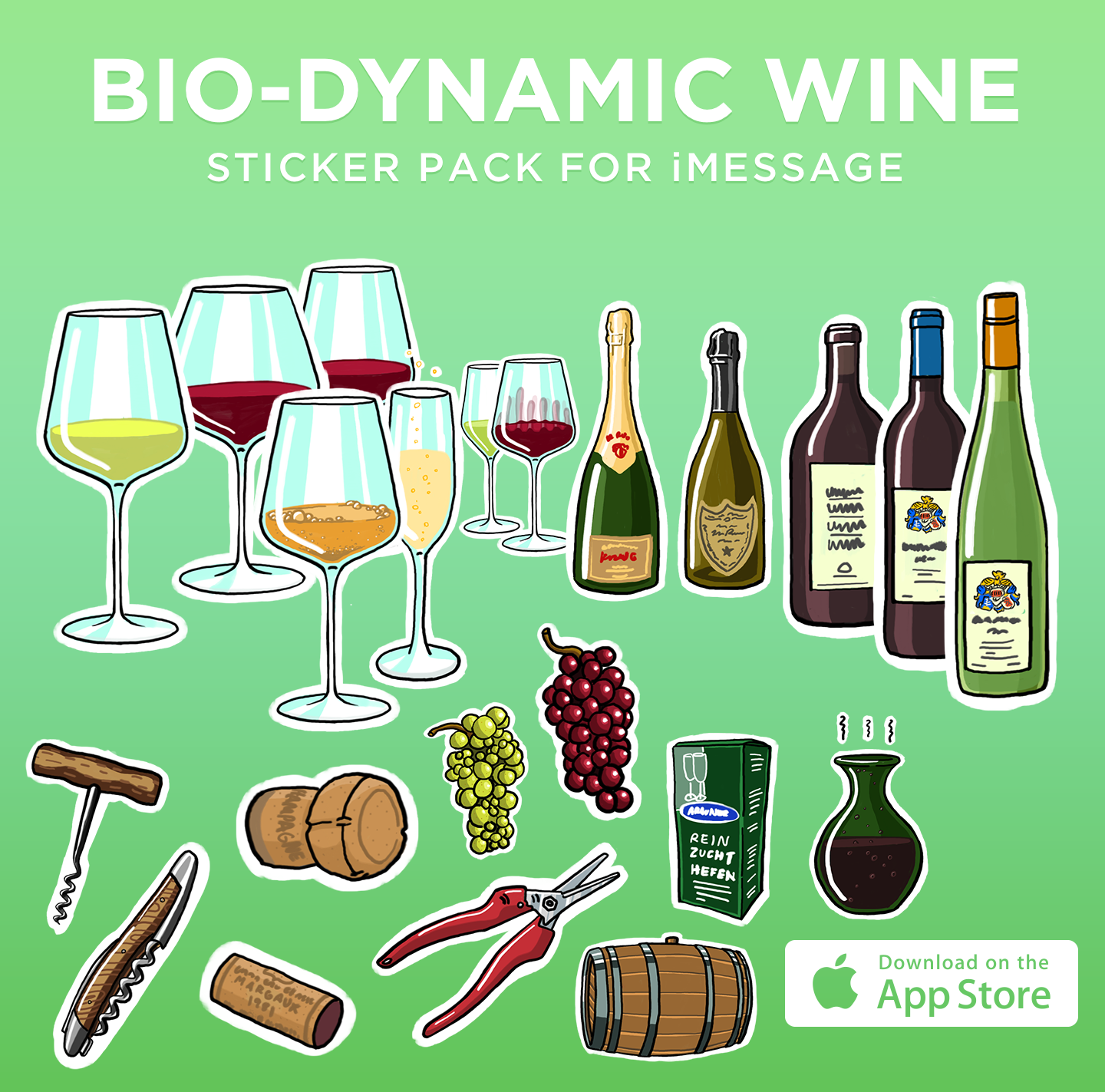 bio dynamic wine sticker set for iMessage